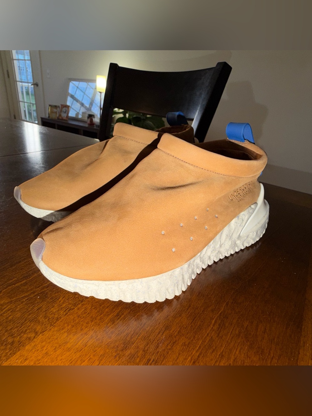 Nike Men's Slip-On Athletic Shoes in Tan with Blue Pull Tab
